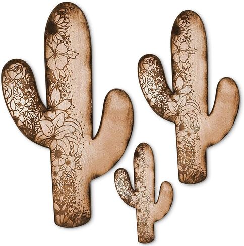 Vercraft 3 Pieces Aztec Cactus Wall Decor Vintage Hanging Western Wall Decor for Home Rustic Flower Pattern Southwest Farmhouse Wooden Cactus Sign for Living Room Bedroom Kitchen Office(Elegant Style) in Saudi Arabia