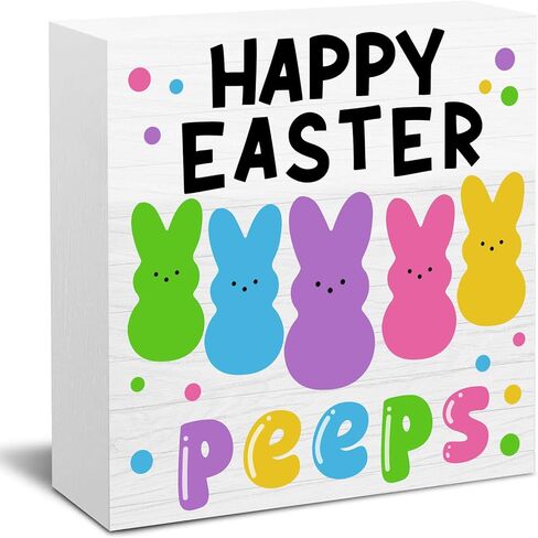 Funny Easter Bunny Desk Decor - Wooden Box Sign for Shelf, Table, Kitchen, Bathroom, and Farmhouse Decorations -Happy Easter Peeps Easter Decorations and Gifts for Family,Friends, Colleagues(Easter) in Kuwait