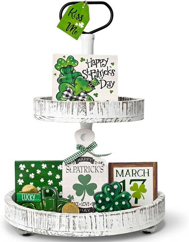 مجموعة ديكور خشبي لعيد القديس باتريك من Smile، مجموعة ديكور صينية متدرجة كاملة، شامروك Happy St.Patrick's Day Lucky، رف الطاولة لتزيين العطلات المحظوظة in Saudi Arabia