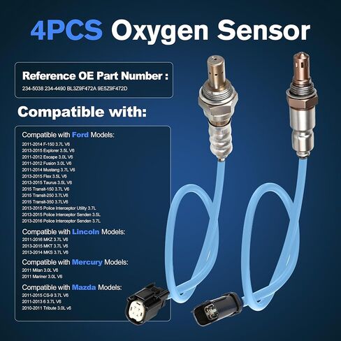 4PCS Oxygen O2 Sensor Upstream Downstream Compatible with Ford Explorer 2013-2015,F-150 2011-2014, Mustang 2011-2014, for Lincoln MKZ 2011-2016,MKT 2013-2015 Replace# OE 234-5038 234-4490 in Saudi Arabia