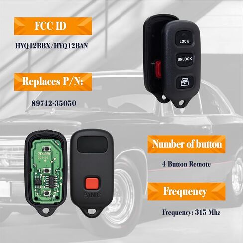 Key Fob Replacement Remote Key Fits for Toyota 4Runner 1999 2000 2001 2002 2003 2004 2005 2006 2007 2008 2009/ 2001-2007 Sequoia Keyless Entry Remote Control HYQ12BBX HYQ12BAN in Kuwait