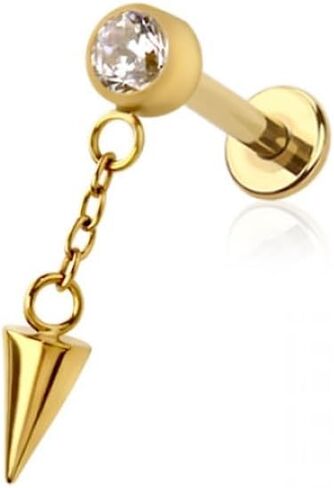 Pierced Owl 18GA ASTM F-136 Implant Grade Titanium Threadless Push In CZ Crystal with Dangling Spike Flat Back Stud in Kuwait