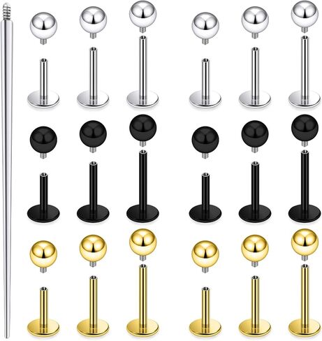 18 جرام 16 جرام 14 جرام خيط داخلي مسطح الظهر مسمار أقراط الجراحية الصلب محارة الزنمة الغضروف أقراط ميدوسا مونرو لابريت الشفاه خواتم ثقب المجوهرات للنساء الرجال الفضة الذهب الأسود in Kuwait