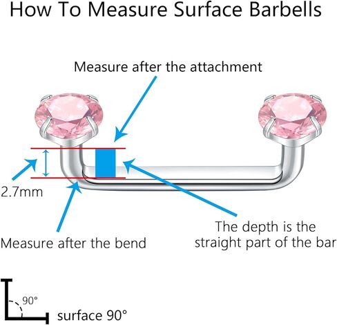 Xpircn 14G Titanium Surface Piercing Jewelry Flat Bar CZ Staple Barbell Internally Threaded Surface Tragus Staple Bar Piercing Jewelry 10/12/14mm in Kuwait