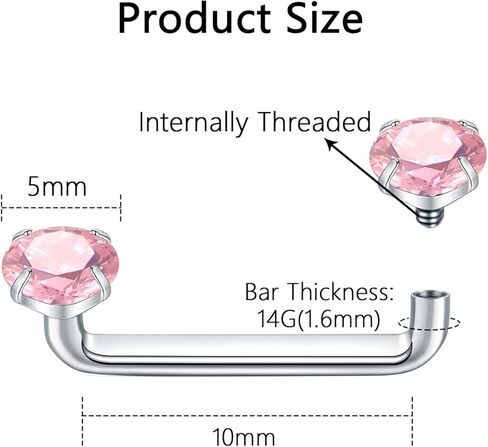 Xpircn 14G Titanium Surface Piercing Jewelry Flat Bar CZ Staple Barbell Internally Threaded Surface Tragus Staple Bar Piercing Jewelry 10/12/14mm in Kuwait