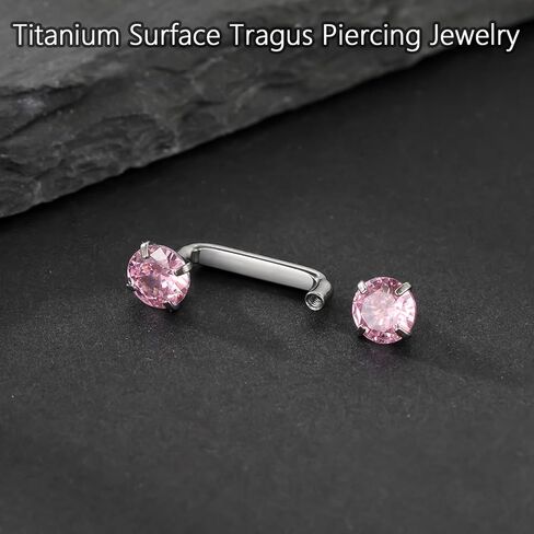 Xpircn 14G Titanium Surface Piercing Jewelry Flat Bar CZ Staple Barbell Internally Threaded Surface Tragus Staple Bar Piercing Jewelry 10/12/14mm in Kuwait
