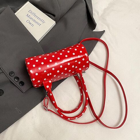 Polka Dot Purse Mini Bucket Bag Pearl Bow Charm Round Barrel Bag Patent Soft Leather Top Handle Crossbody Shoulder Handbag in Saudi Arabia