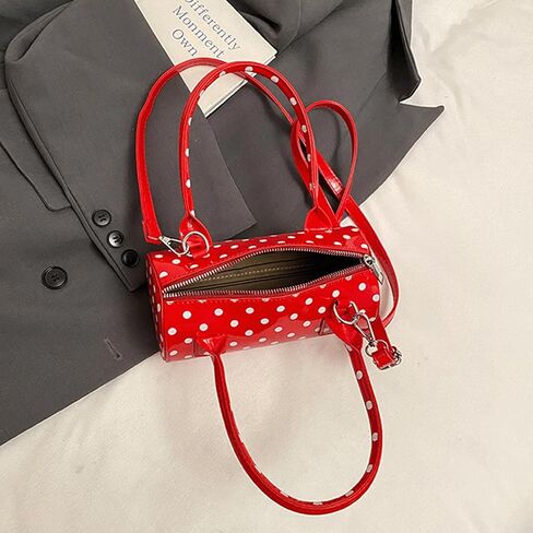 Polka Dot Purse Mini Bucket Bag Pearl Bow Charm Round Barrel Bag Patent Soft Leather Top Handle Crossbody Shoulder Handbag in Saudi Arabia