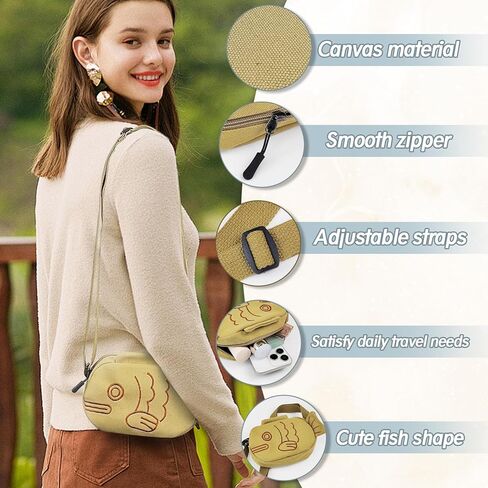 Mini Crossbody Bag, Canvas Small Crossbody Bag for Women, Fish-shaped Small Crossbody Bags Cute Mini Crossbody Bags in Saudi Arabia