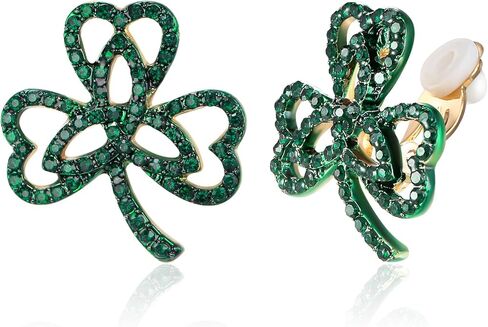 EVER FAITH St. Patrick's Day Lucky Three Leaf Clover Stud Earring, Heart-Shaped Crystal Green Celtic Knot Earring Irish Holiday Jewelry Gift for Women in Saudi Arabia