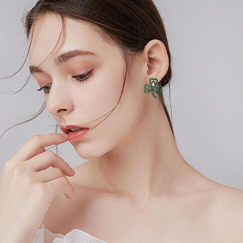 EVER FAITH St. Patrick's Day Lucky Three Leaf Clover Stud Earring, Heart-Shaped Crystal Green Celtic Knot Earring Irish Holiday Jewelry Gift for Women in Saudi Arabia