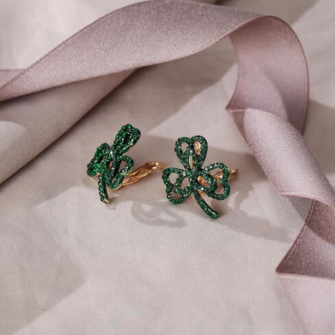 EVER FAITH St. Patrick's Day Lucky Three Leaf Clover Stud Earring, Heart-Shaped Crystal Green Celtic Knot Earring Irish Holiday Jewelry Gift for Women in Saudi Arabia