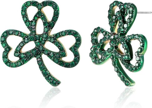 EVER FAITH St. Patrick's Day Lucky Three Leaf Clover Stud Earring, Heart-Shaped Crystal Green Celtic Knot Earring Irish Holiday Jewelry Gift for Women in Saudi Arabia