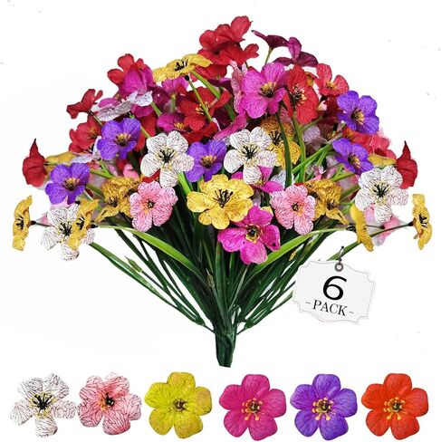 6Bundles Artificial Flowers for Outdoor,No Fade Fake Plastic Flowers Faux Plants for Decoration Hanging Planters Indoor Outside Garden Porch Window Box Home Wedding Farmhouse (6) in Kuwait