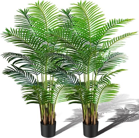 KOL 6ft 2-Pack Artificial Areca Palm Plant in Pot, Fake Tropical Cane Palm Silk Tree Indoor Outdoor, Dypsis Lutescens Plants, 70in Lifelike Faux Silk Plant Home Garden Decoration, Housewarming Gift in Kuwait