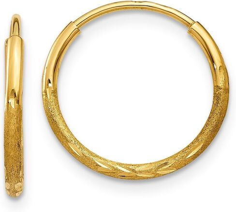 Real 14kt Yellow Gold 1.25mm Diamond-cut Endless Hoop Earring in Kuwait