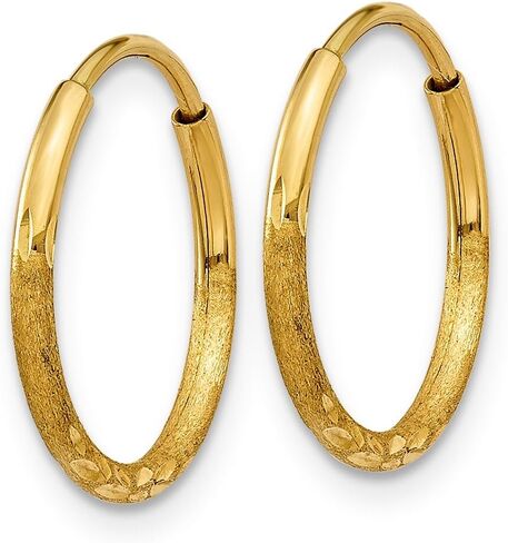 Real 14kt Yellow Gold 1.25mm Diamond-cut Endless Hoop Earring in Kuwait