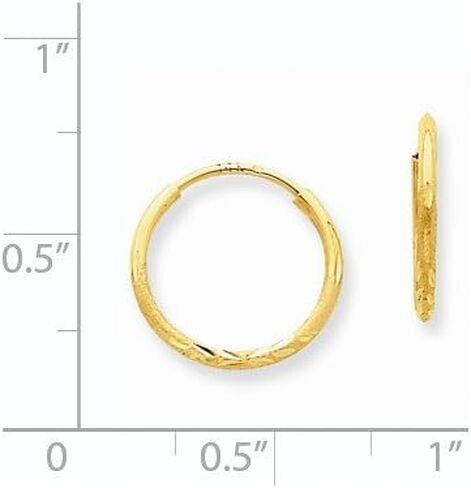 Real 14kt Yellow Gold 1.25mm Diamond-cut Endless Hoop Earring in Kuwait