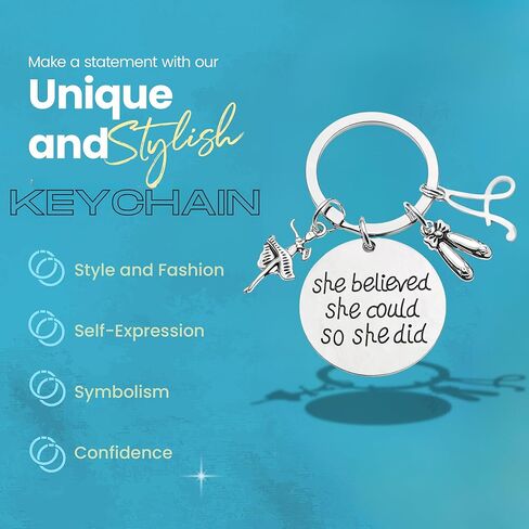 Personalized Dance Keychain with Initial Charm, She Believed She Could So She Did Pendant, Silver Tone Ballerina Ballet Slippers Key Ring, Recital Gift for Girls Dancers Teachers in Saudi Arabia