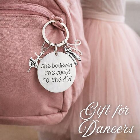 Personalized Dance Keychain with Initial Charm, She Believed She Could So She Did Pendant, Silver Tone Ballerina Ballet Slippers Key Ring, Recital Gift for Girls Dancers Teachers in Saudi Arabia