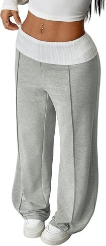 ZAFUL Women's Wide Leg Sweatpants Y2K Fold Over Rib Knit High Waisted Long Streetwear Joggers Pants Trousers in Saudi Arabia
