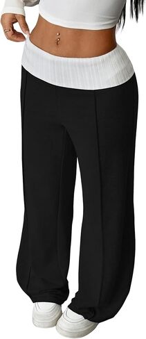 ZAFUL Women's Wide Leg Sweatpants Y2K Fold Over Rib Knit High Waisted Long Streetwear Joggers Pants Trousers in Saudi Arabia