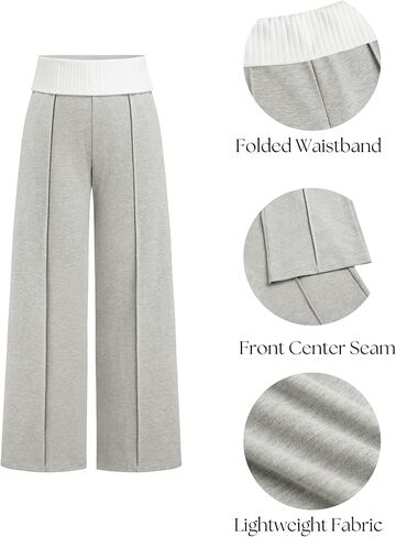 ZAFUL Women's Wide Leg Sweatpants Y2K Fold Over Rib Knit High Waisted Long Streetwear Joggers Pants Trousers in Saudi Arabia