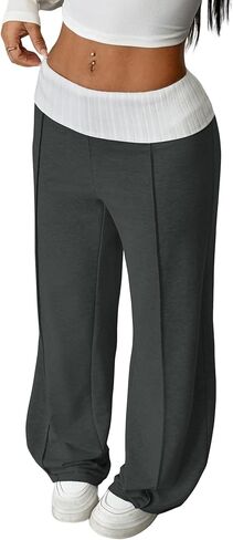 ZAFUL Women's Wide Leg Sweatpants Y2K Fold Over Rib Knit High Waisted Long Streetwear Joggers Pants Trousers in Saudi Arabia