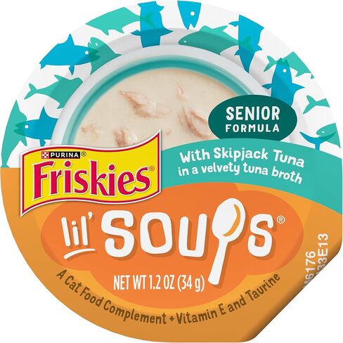 Purina Friskies Natural, Grain Free Senior Broth Wet Cat Food Complement, Lil' Soups Skipjack Tuna - (8) 1.2 oz. Tubs in Saudi Arabia