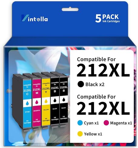 استبدال خرطوشة الحبر المعاد تصنيعها لإبسون 212 212XL T212 T212XL مجموعة خراطيش الحبر لطابعة Expression Home XP-4100 XP-4105 Workforce WF-2830 WF-2850 (5 عبوات) in Kuwait