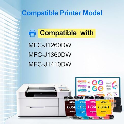 خراطيش حبر LEMERO UTRUST LC501 بديلة لطابعات Brother MFC-J1260DW، MFC-J1360DW، MFC-J1410DW، متوافقة مع حبر Brother LC-501 (أسود، سماوي، أرجواني، أصفر 4 عبوات) in Kuwait