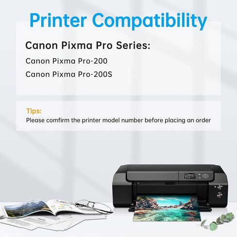 8 عبوات من خراطيش حبر CLI-65 CLI65 مع رقاقة متوافقة مع طابعة Canon Pixma Pro-200 Pro-200s (BK/C/M/Y/PM/PC/GY/LGY)، طباعة بدون حدود من 3.5 بوصة × 3.5 بوصة حتى 13 بوصة × 19 بوصة in Kuwait