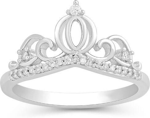 Jewelili Enchanted Disney Fine Jewelry Sterling Silver with 1/10 CTTW Diamond Cinderella Ring in Saudi Arabia