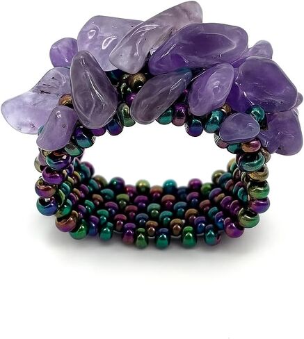 Handmade Elastic Beaded Gemstone Ring for Women – Natural Stone Jewelry Gift – Adjustable Stretch Ring with Tiger Eye, Rose Quartz, Amethyst, Onyx & Turquoise in Saudi Arabia