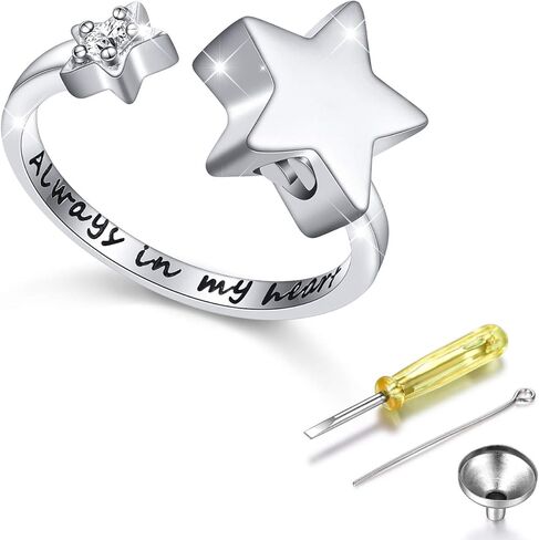 Star Cremation Urn Ring S925 Sterling Silver Always In My Heart Memorial Ashes Keepsakes Adjustable Open Finger Ring Jewelry for Women in Saudi Arabia