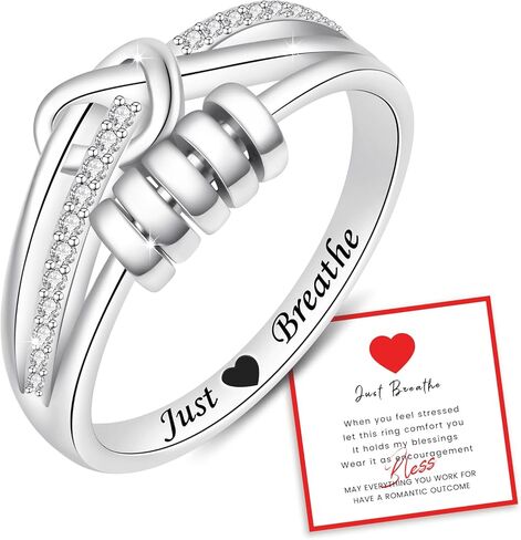 BEILIN Anxiety Ring for Women Sterling Silver Just Breathe Fidget Rings Rotating Beads Stress Relief Jewelry Heartfelt Gifts for Women in Kuwait