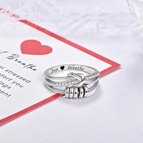 BEILIN Anxiety Ring for Women Sterling Silver Just Breathe Fidget Rings Rotating Beads Stress Relief Jewelry Heartfelt Gifts for Women in Kuwait