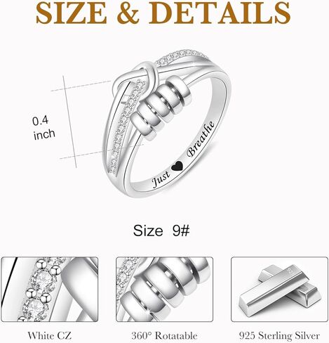 BEILIN Anxiety Ring for Women Sterling Silver Just Breathe Fidget Rings Rotating Beads Stress Relief Jewelry Heartfelt Gifts for Women in Kuwait