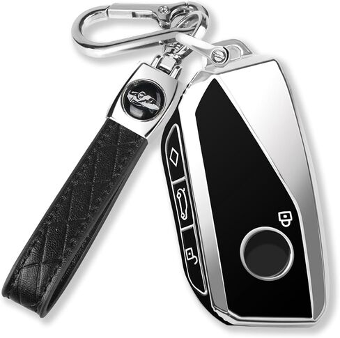 QBUC for BMW Key Fob Cover with Keychain Chrome Silver Trim Soft TPU Protection Case Compatible with 2023-2025 BMW 7 Series 740 760i I5 I7 IX X1 X5 X6 X7 XM (Black) in Saudi Arabia
