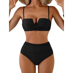 Push Up Bikini Sets for Women Wrap Two Piece Swimsuit Tummy Control Bathing Suit Tie Back Swimwear Color Block in Kuwait