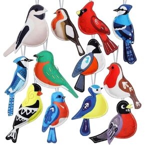 12 Pack Tropical Party Decorations Cardinal Birds Felt Ornaments for Spring Tree Decor 3D Woodpecker Goldfinch Hanging Ornaments Easter Decor for Hawaiian Summer Beach Luau Parties (Multicolor) in Kuwait