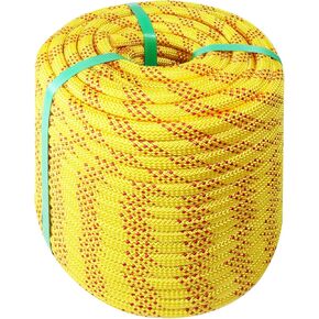 حبل تزوير 1/2 بوصة × 150 قدم حبل بوليستر مجدول مزدوج من البوليستر المضفر 48 خيطًا لمختلف التطبيقات الخارجية والبناء والتسلق والإبحار المتأرجح (أصفر، 1/2 × 150 قدم) in Kuwait