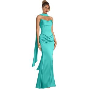 Dymaisei Satin Prom Dress 2026 Strapless Bridesmaid Dresses with Scarf Mermaid Pleated Corset Evening Gowns in Saudi Arabia