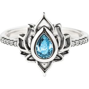 Vintage Lotus Flower Ring for Women,Daity Silver Statement Rings for Women Non Tarnish,1ct Blue Pear-Shaped CZ Engagement Ring, No Mud No Lotus Jewelry for Sisters,Inspirational Friendship Gift in Saudi Arabia