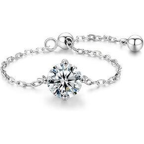 YSDD 1 Carat Moissanite Promise Ring Chain Link Adjustable Design Elegant Single Diamond Cut Sterling Silver Ring for Women in Kuwait