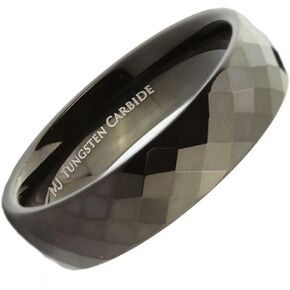 Custom Laser Engraved Faceted Honeycomb Ring with Diamond Pattern Tungsten Carbide Band in Kuwait