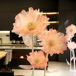 Giant Artificial Organza Flower On Base – Large Pink Faux Flower with Standing Stems and Base for Wedding, Valentine's Day, Party, Shop Window Display, Outdoor Yard Event Backdrop Decor in Saudi Arabia