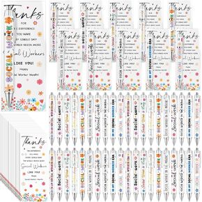 50 مجموعة من هدايا تقدير الأخصائي الاجتماعي، أقلام حبر جاف للأخصائي الاجتماعي مع بطاقات شكر، قلم حبر أسود قابل للسحب لكتابة هدايا لطيفة للأخصائيين الاجتماعيين، هدايا حفلات شهر العمل الاجتماعي in Kuwait