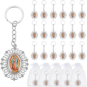 WEBEEDY 24 مجموعة من سلاسل المفاتيح سيدة غوادالوبي مع أكياس الأورجانزا، سلاسل المفاتيح Virgen De Guadalupe هدية المعمودية لصالح الضيوف in Kuwait