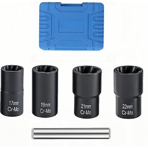 5PCS Lug Nut Removal Tool, 17/19/21/22MM Impact Bolt Extractor Set, CR-MO Steel Wheel Lock Removal Kit for Damaged/Rusted Nuts, Compatible with 1/2" Drive Impact Wrench in Kuwait